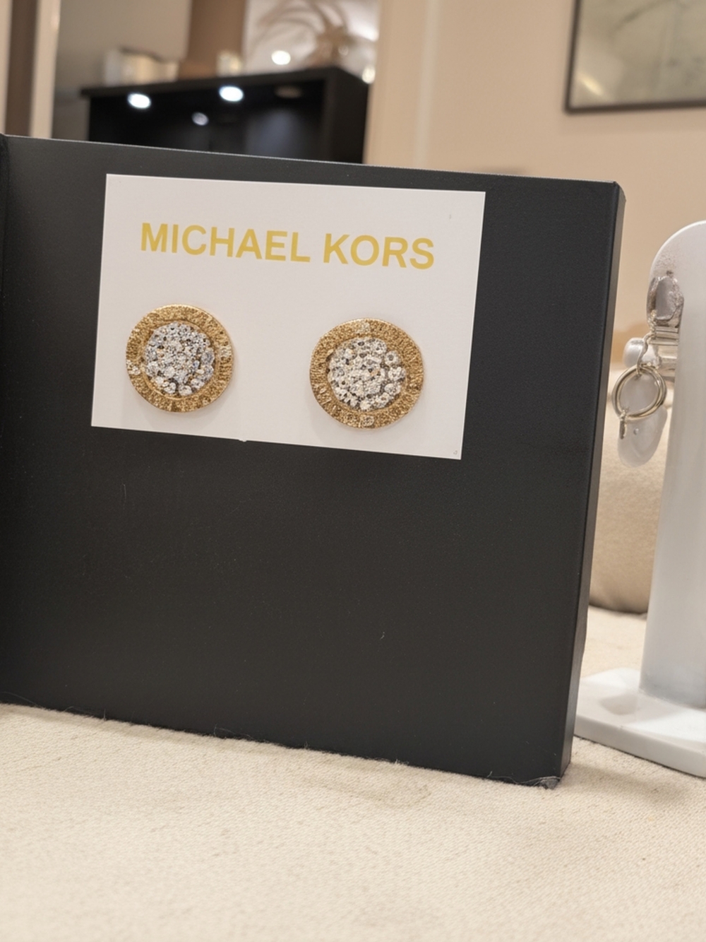 Michael Kors Round Pave Halo Stud Earrings β Gold Tone Crystal